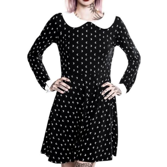 Killstar Wednesday Addams Moon Print Skater Dress S Gothic NWOT - Picture 1 of 9